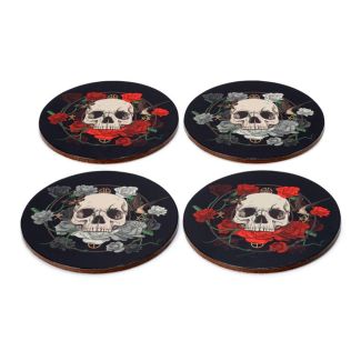 Skulls and Roses Set of 4 Cork Coasters