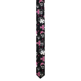 Skulls & Cross Design Black Neck Tie 