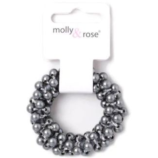 Small Dark Grey Beaded Hair Scrunchie - 5cm