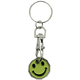 Wholesale Trolley Coin Keyrings-Smiley(Green)