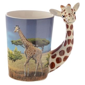 Giraffe Savannah Decal Ceramic Shaped Handle Mug