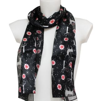 Ladies Snowflake & Reindeer Design Scarf - Black 
