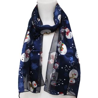 Ladies Snowman Design Christmas Scarf - Navy
