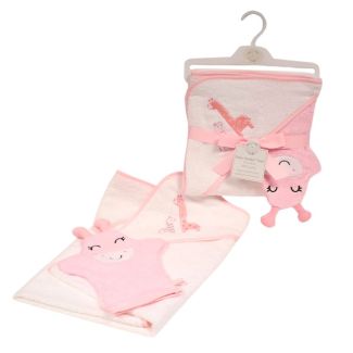 Snuggle Baby Hooded Towel With Wash Mitt Set 100% Cotton - Pink