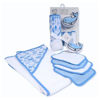 Snuggle Baby Hooded Towel With Wash Cloths & Sponge - Sky Blue