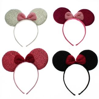 Sparkly Mouse Ears with Bow on Alice Band - Assorted Colours