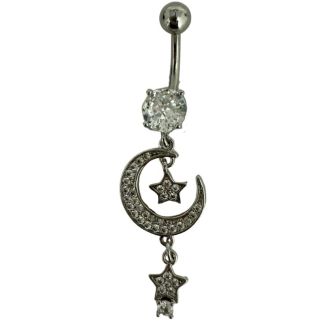 Star & Moon Design Belly Bar - Silver - 45mm