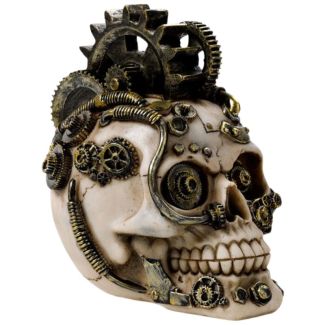 Steampunk Style Skull with Cogs & Springs Figurine - 16.5cm