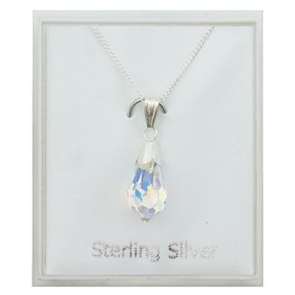 Sterling Silver Austrian Crystal Drop Pendant Necklace - 15mm