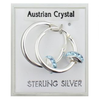 Sterling Silver Austrian Crystal Hoop Earrings - Turquoise (18mm)