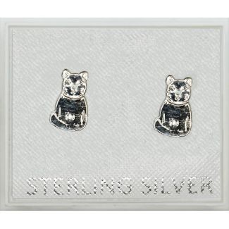 Sterling Silver Cat Design Studs (8mm)