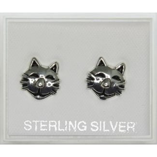 Sterling Silver Cat's Face Studs (9mm)