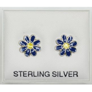 Sterling Silver Daisy Flower- Cobalt