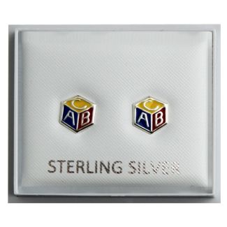 Wholesale Sterling Silver Hexagon Shaped ABC Design Studs 
