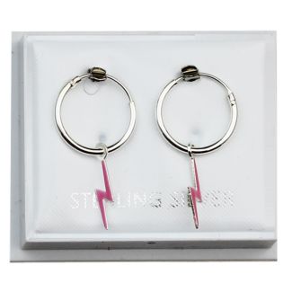 Sterling Silver Hoop With Enamel Lightning Flash - Pink 
