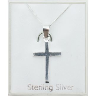 Sterling Silver Large Cross Pendant Necklace (20mm)