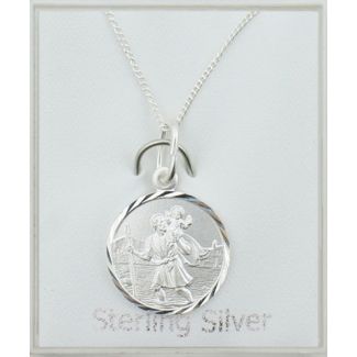 Sterling Silver Large St Christopher Pendant Necklace (15mm)