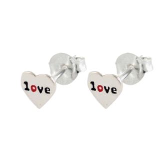 Sterling Silver Love In a Heart Shaped Studs