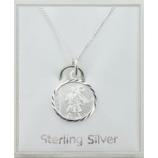Sterling Silver Medium St Christopher Pendant Necklace (12mm)