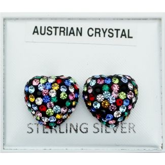 Sterling Silver Multicoloured Austrian Crystal Heart Studs - 11mm
