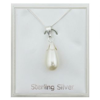Sterling Silver Pearl Drop Pendant Necklace - 15mm