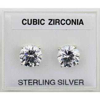 Sterling Silver Round CZ Studs 8mm