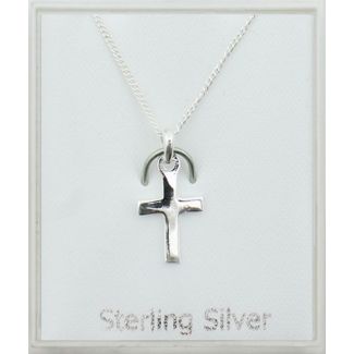 Sterling Silver Small Cross Pendant Necklace (13mm)