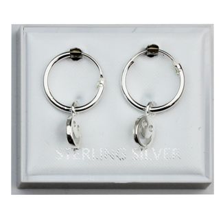 Sterling Silver Smiley Happy Face Hoop Earrings 12mm 