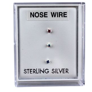 Sterling Silver 1mm Round Gemset Trio Nose Wires - Assorted (Claw Set Design)
