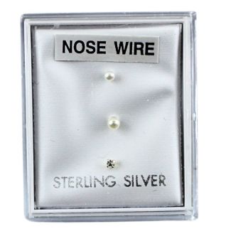 Sterling Silver 1mm Round Pearl & Gemset Trio Nose Rings - Assorted (Cup Design)