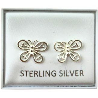 Sterling Silver Butterfly Design Ear Studs (11mm)