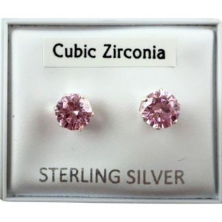 Sterling Silver CZ Pink Claw Round Ear Stud-5mm