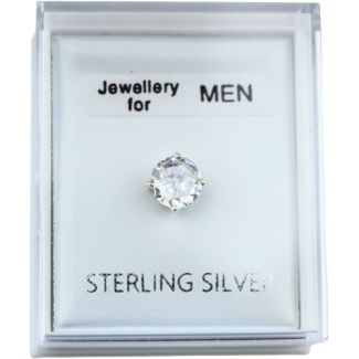 Sterling Silver CZ Men's Round Studs-Clear (6mm)