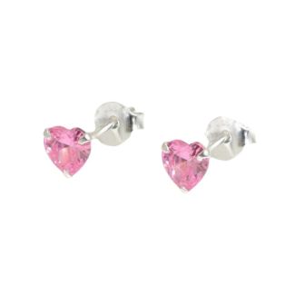Sterling Silver CZ Pink Heart Ear Stud 5mm