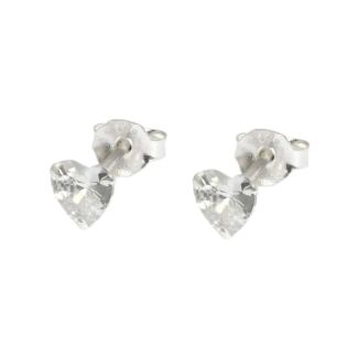 Sterling Silver CZ Clear Heart Ear Stud 5mm