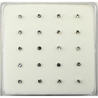 Sterling Silver Gemset Round Nose Pins (2mm) - Clear