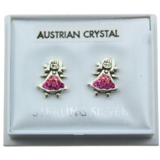 Sterling Silver Girl Studs (Austrian Crystal) - Approx 8mm