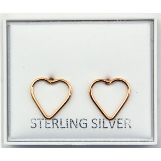Sterling Silver Gold Heart Studs - 10mm