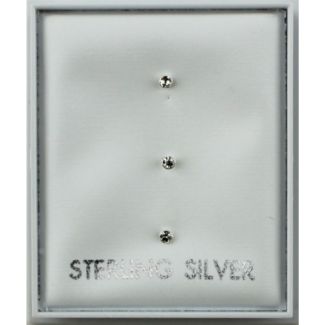 Sterling Silver Round Clear Crystal Trio Nose Rings - 1mm 