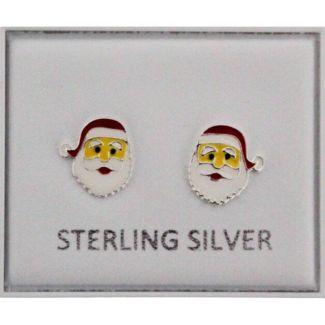 Sterling Silver Santa Design Christmas Earrings -10mm
