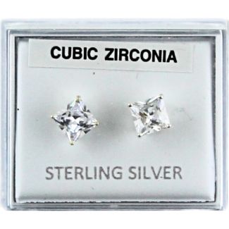 Sterling Silver Round CZ Studs - 8mm 