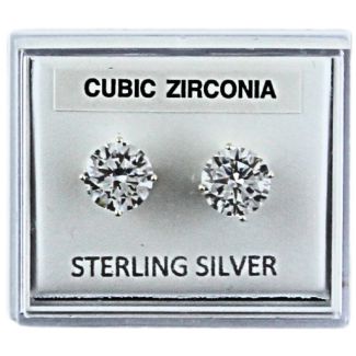 Sterling Silver Round CZ Studs - 8mm 