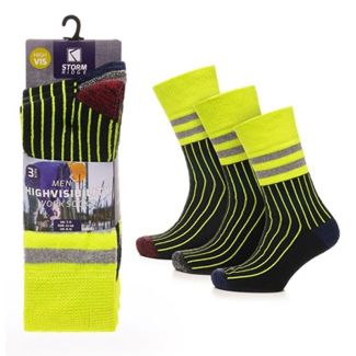 Men's Striped Hi-Vis Neon Work Socks (Pack of 3)