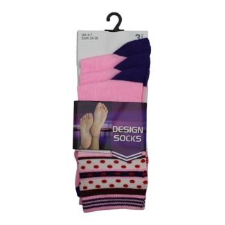 Ladies Striped Design Heel Coloured Ankle Socks (3 Pack) - Asst.