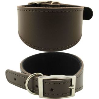 Suede Lined Lurcher Leather Collar-Brown(16-18'')
