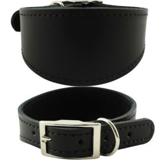 Suede Lined Lurcher Leather Collar-Black(16-18'')