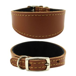 Suede Lined Lurcher Leather Collar-Tan(16-18'')