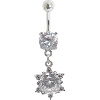 Sweetheart Bow and Heart Dangle Navel Bar – Clear 10mm