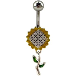 Sunflower Design Belly Bar - Silver - 35mm