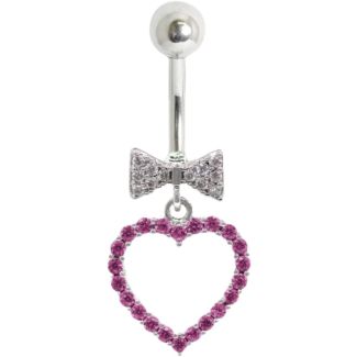 Sweetheart Bow and Heart Dangle Navel Bar – Fuchsia 10mm